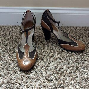 Diesel Neveau 3 3/4" Heels Pumps Size 7 Genuine Leather & Suede Brown Tan Cream